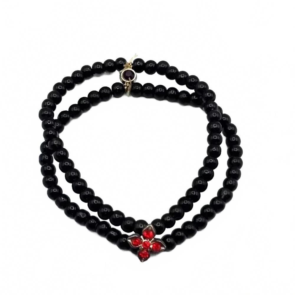 Black Red Bead Gem Stretch Boho Floral Retro Elastic Fashion Jewelry‎ Bracelet